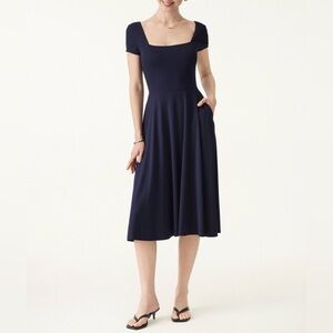 OGL Flowy Square Neck Midi Brami Dress in Midnight Navy - Eco-SkinKiss®